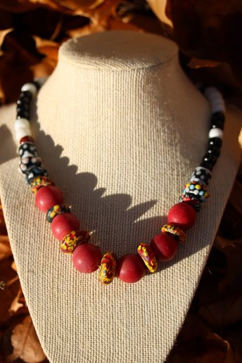 Statement Necklace Bold Glass Made With Vintage Deadstock, Modern Lampwork, and African Recycled Glass Beads from Ghana