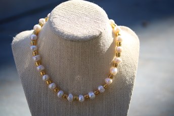Pearl and Brass Necklace Inspired by Ancient Rome Greece Egypt for Personal Adornment Historical Interpretation SCA LARP Renn Faire