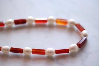 Freshwater Pearl and Fiery Carnelian Necklace Inspired by Ancient Egypt Greece Rome for Personal Adornment Historical SCA LARP