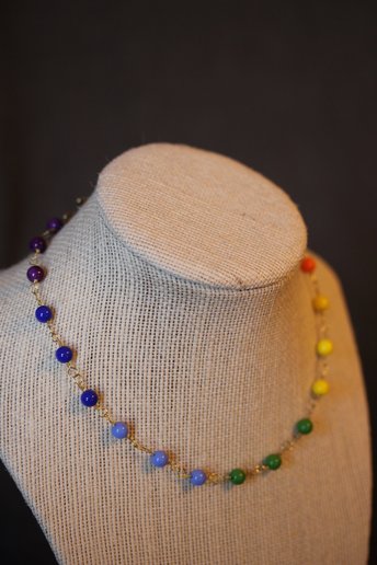 Ancient Roman x GAY PRIDE Rainbow Colors Necklace with Glass Beads Captured on Handmade Chain 