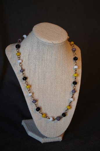 Ancient Roman Inspired Non-Binary Enby PRIDE Colors Necklace with Yellow, White, Purple, and Black Glass Beads on Bronze Chain Genderqueer