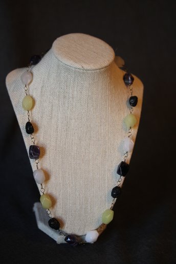 Non-Binary Enby Pride Colors CHONKY Genstone Necklace with Lemon Quartz, Snow Quartz, Amethyst, and Lava Stone - Bold Queer Statement Piece