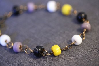 Non-Binary Enby PRIDE Colors  Youth Necklace or Adult Bracelet with Yellow, White, Purple, and Black Glass Beads on Bronze Chain Genderqueer