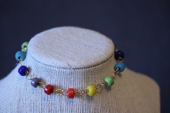 GAY PRIDE Rainbow Colors Youth Necklace or Adult Bracelet with Ancient Roman Beaded Chain Technique GLBT+ Queer Love is Love