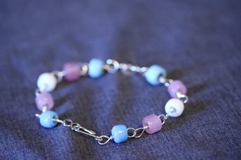 TRANS PRIDE Flag Colors Bracelet with Blue, Pink, and White Glass Beads on Silver Color Handmade Chain 