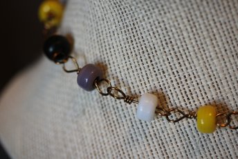 Ancient Roman Inspired Non-Binary Enby PRIDE Colors Necklace with Yellow, White, Purple, and Black Glass Beads on Bronze Chain Genderqueer