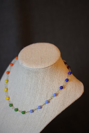  GAY PRIDE Rainbow Colors Necklace with Glass Beads Captured on Handmade Roman Chain