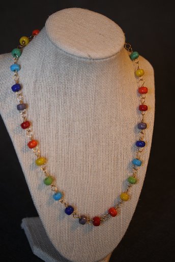 Ancient Roman x GAY PRIDE Rainbow Colors Necklace with Glass Beads Captured on Handmade Chain