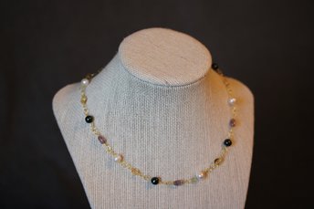 Ancient Roman Inspired Non-Binary Enby PRIDE Colors Necklace with Yellow Citrine, White Pearl, Amethyst, and Black Pearl