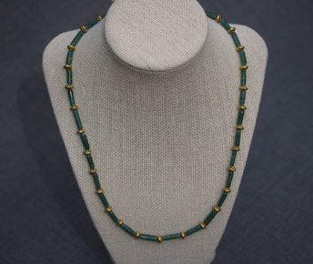Green Gem and Brass Beaded Necklace, Ancient Roman, Greek, Egyptian - Living History SCA LARP Witch Pagan Hippie Festival