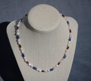 Early Renaissance Late Medieval Freshwater Pearl Garnet and Lapis Lazuli Necklace for Living History, SCA, LARP, or just cos you love it!